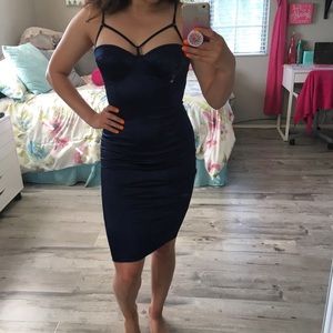 Navy Blue Satin Dress